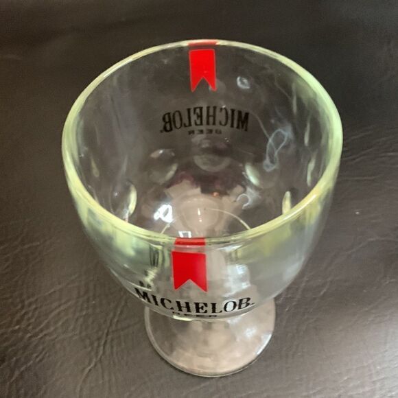 Michelob Clear Glass Vintage Logo Thumbprint 16 Ounces Red Black Draft Beer Mug - Picture 2 of 5